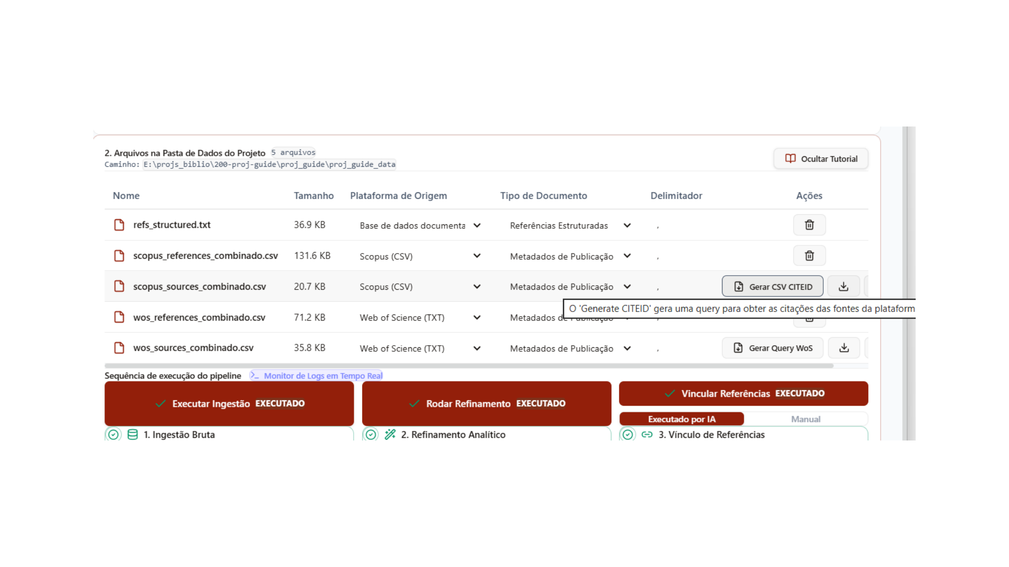 Passo 8: SciForesight: Ação 'Gerar CSV CITEID' para Referências Complementares