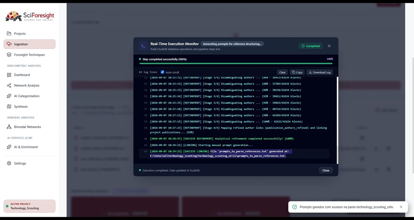 Tela 8: Monitor de execução em tempo real